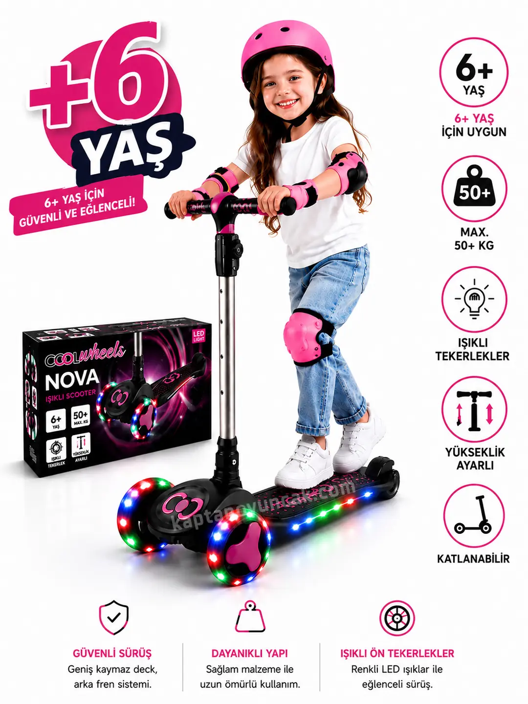 Cool Wheels 3 Tekerlekli Katlanabilir Nova Gövdesi Işıklı Scooter