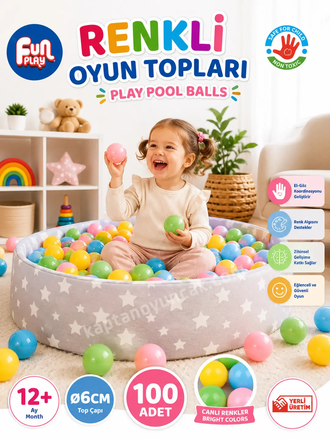 Oyun Havuzu Topları 6 Cm 100 Adet Poşetli