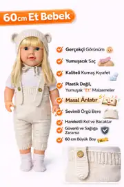 Triko Kıyafetli Masal Anlatan Sesli Azra Et Bebek 60 Cm 1