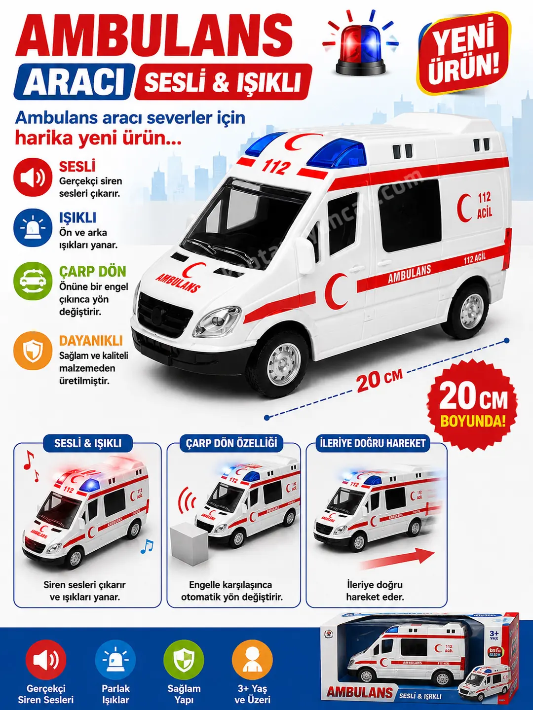 Sürtmeli Sesli ve Işıklı Ambulans Ekip Araba