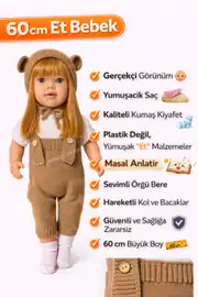 Triko Kıyafetli Masal Anlatan Sesli Azra Et Bebek 60 Cm 1