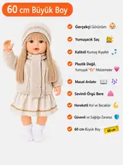 Triko Hırka Kıyafetli Masal Anlatan Sesli Azra Et Bebek 60 Cm 1