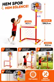 2 si 1 Arada Portatif Futbol Kalesi ve Basket Pota Oyun Seti 1