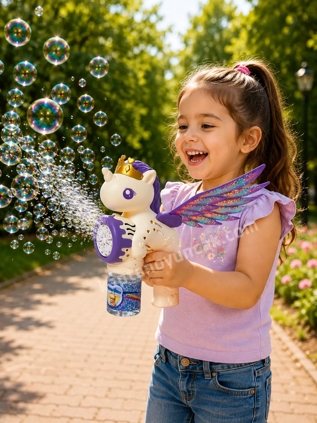 Pilli Otomatik Unicorn Pony At Köpük Balon Tabancası