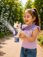 Pilli Otomatik Unicorn Pony At Köpük Balon Tabancası 1