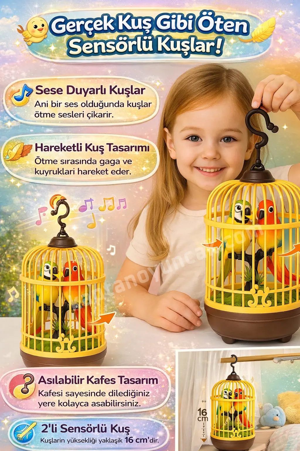 Kafsesli 2'li Sensörlü Sese ve Harekete Duyarlı Deprem Kuşları
