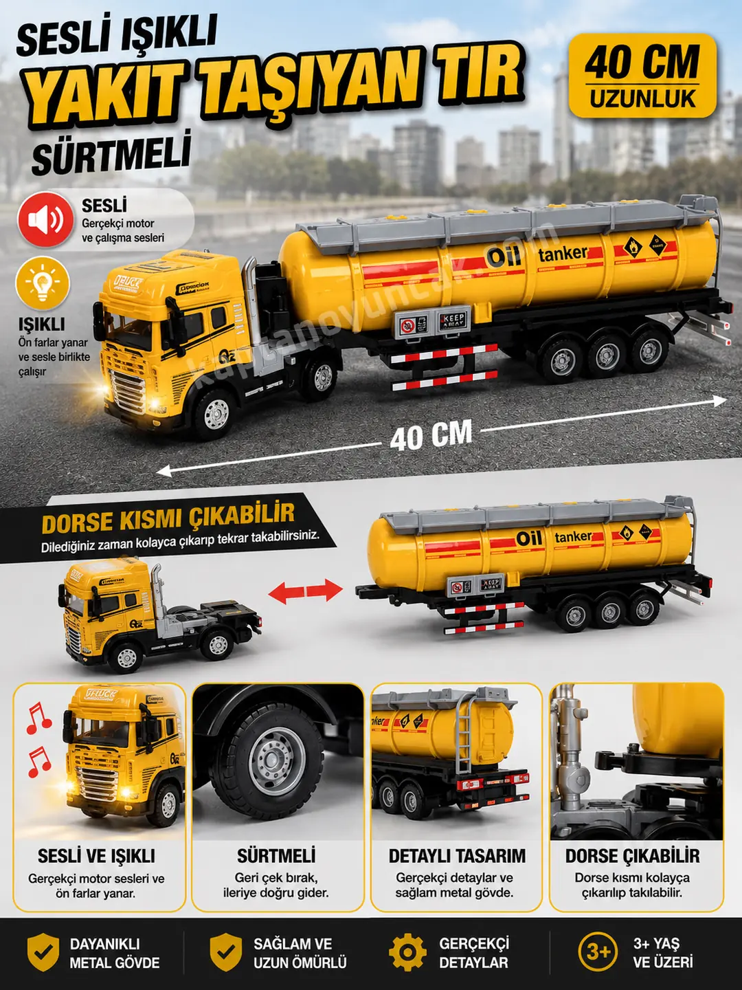 Sürtmeli Sesli Işıklı Yakıt Taşıyan Metal Mikser Tır