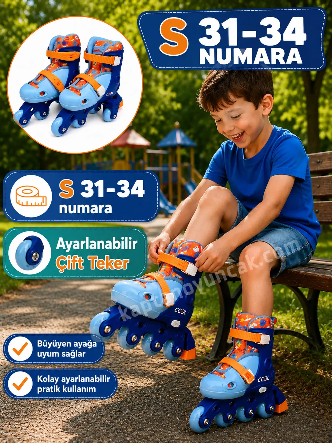 Cool Wheels Junior Çift Sıra Ayarlanabilen 4 Tekerlekli Alıştırma Pateni 31-34