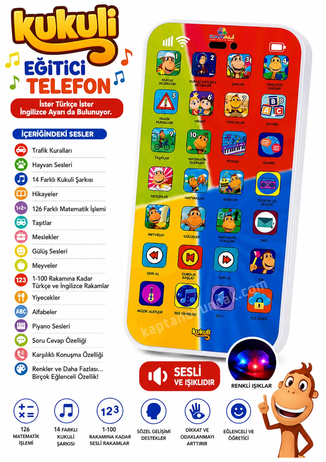Şarjlı Kukuli Eğitici Telefon Pro Max Dokunmatik +500 Farklı Eğitici Türkçe Sesli Fonksiyonlu Telefon