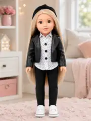 Deri Ceketli Uzun Saçlı Alya Bebek 47 Cm 5