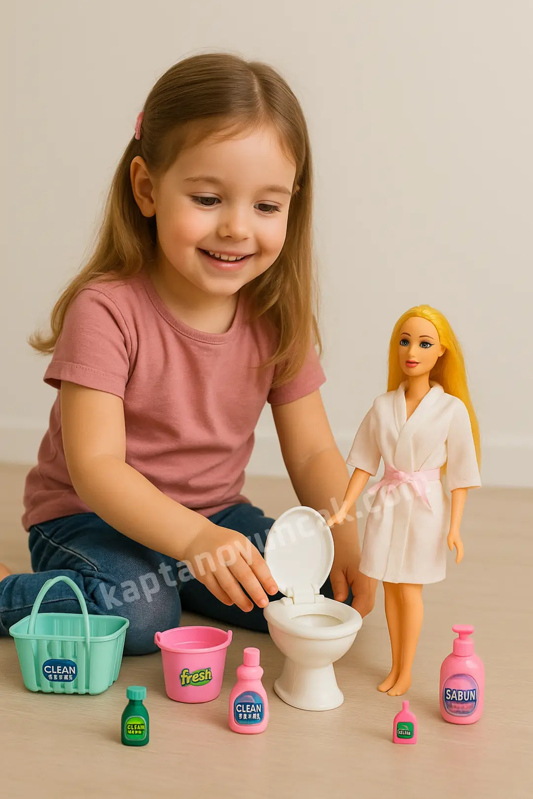 Anlily Aksesuarlı Tuvalet Lavabo Temizlik Bebek Oyun Seti 1