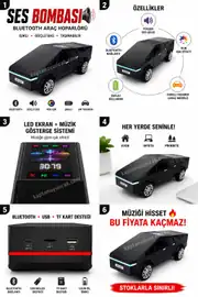 Tesla Şarjlı Ses Bombası Araba Hoparlör Radyo Bluetooth Aux Usb Destekli 1