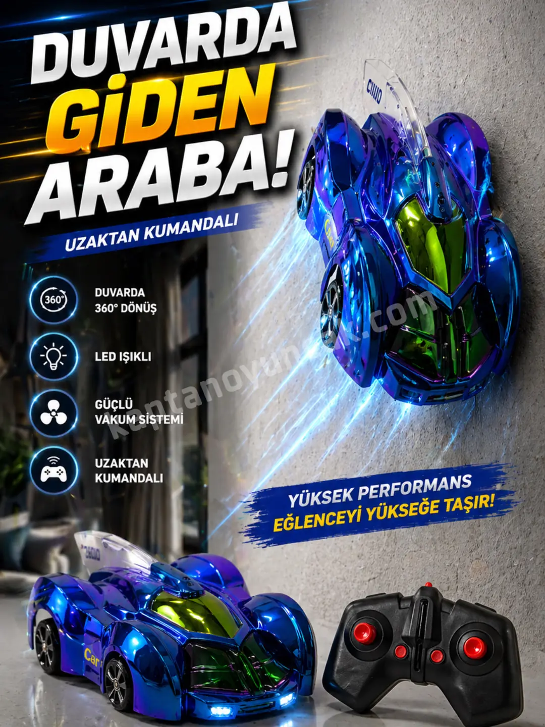 Uzaktan Kumandalı Şarjlı Duvara Tırmanan Işıklı Araba 1