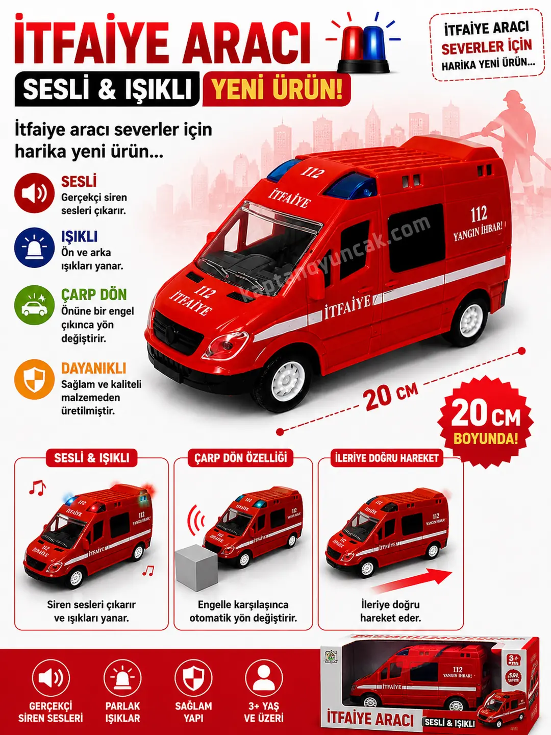 Sürtmeli Sesli ve Işıklı İtfaiye Ekip Araba 1
