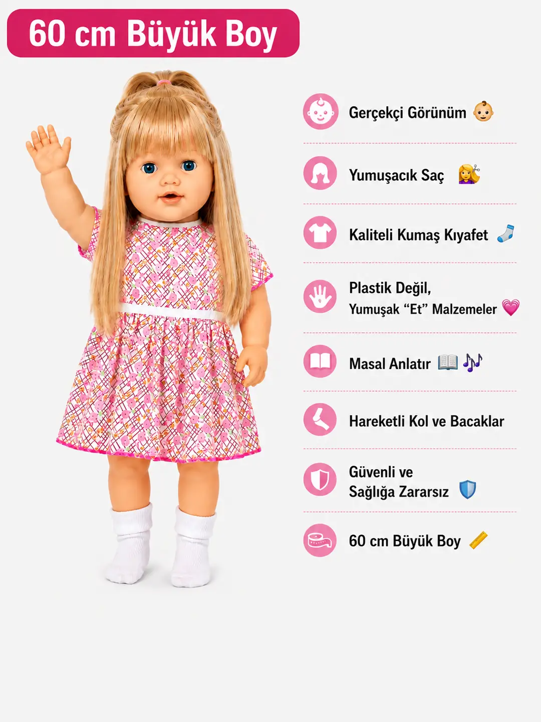 Uzun Saçlı Masal Anlatan Sesli Azra Et Bebek 60 Cm