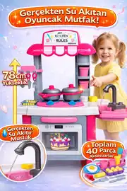 Ayaklı Büyük Boy Mutfak Seti Pilli Devridaim Musluklu 40 Parça Oyuncak Seti 2