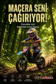 Cool Wheels 36V Elektrikli Çocuk Cross Motor 14 inç Teker Bluetooth LED Far 3 Kademe Hız Ayarlı 1