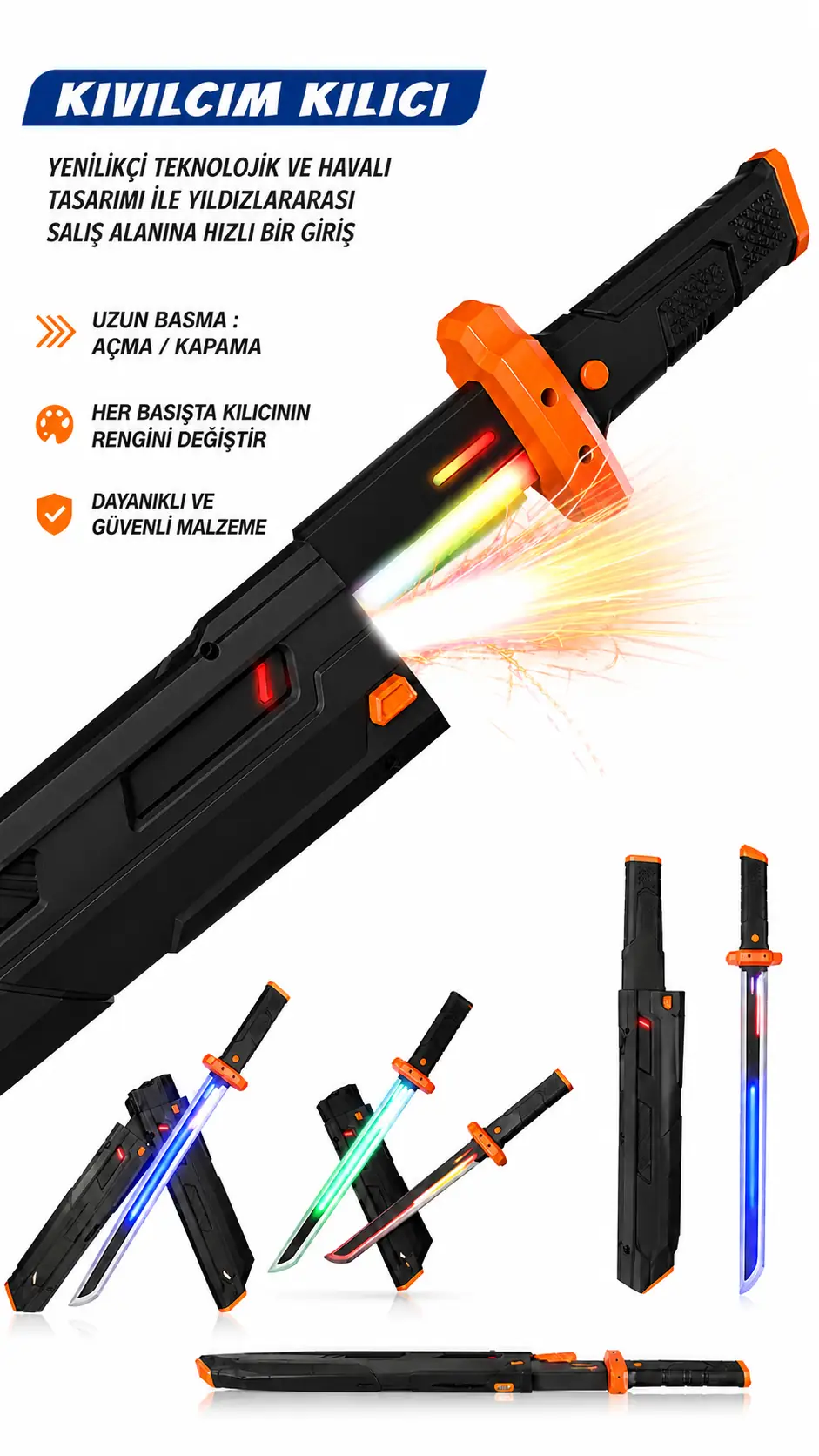 Kıvılcım Çıkartan Sesli Led Işıklı Kılıç 44 Cm