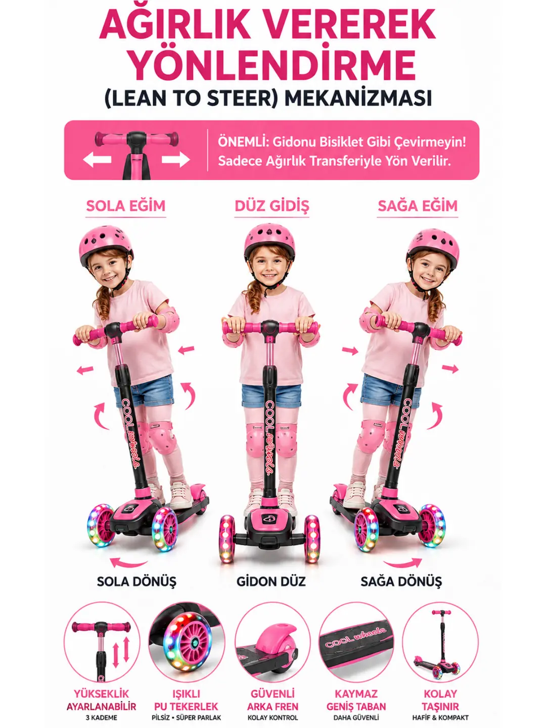 Cool Wheels 3 Tekerlekli Katlanabilir Twist Işıklı Scooter