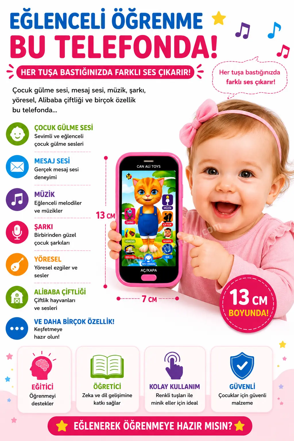 Tom Kedi Dokunmatik Cep Telefonu / Tablet Sesli 12 Fonksiyonlu