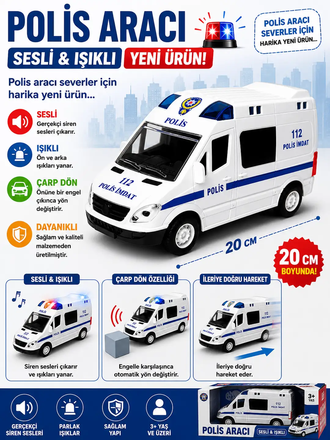 Sürtmeli Sesli ve Işıklı Polis Ekip Araba