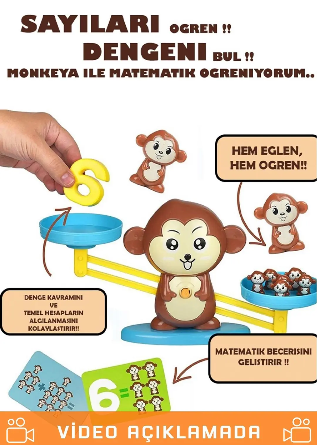 Kayyum Eğitici Maymun Denge Oyunu İşlem Kartları Matematik Öğretici Oyun Seti