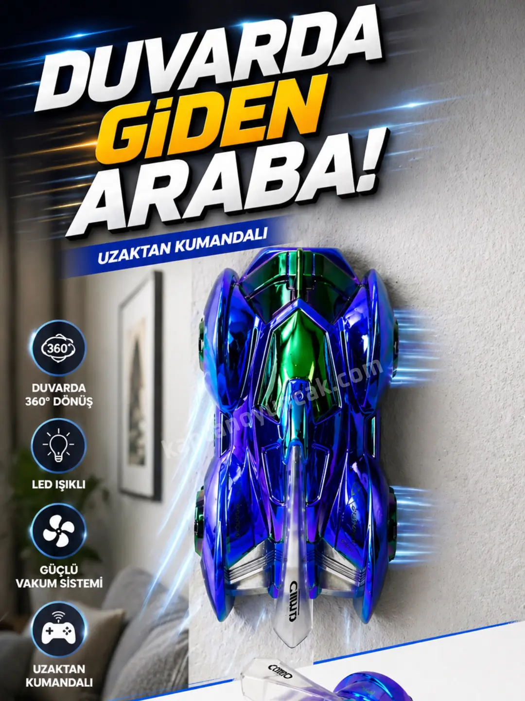 Uzaktan Kumandalı Şarjlı Duvara Tırmanan Işıklı Araba 2