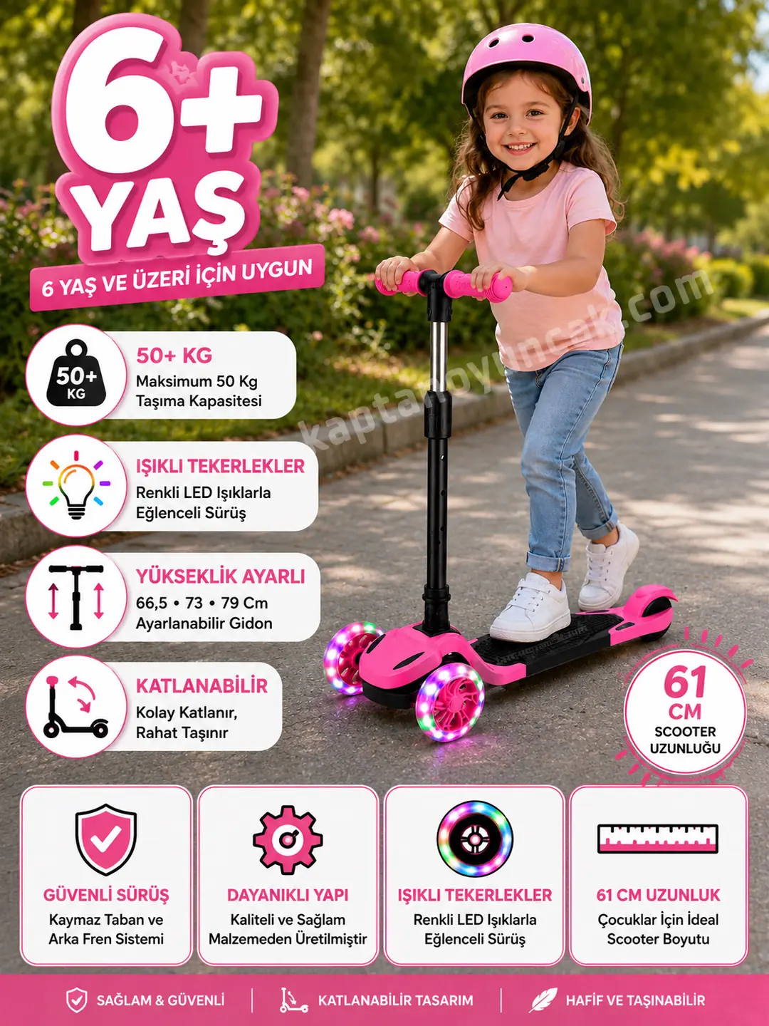 Cool Wheels 3 Tekerlekli Katlanabilir Tulpar Işıklı Scooter