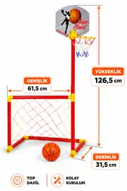2 si 1 Arada Portatif Futbol Kalesi ve Basket Pota Oyun Seti 3