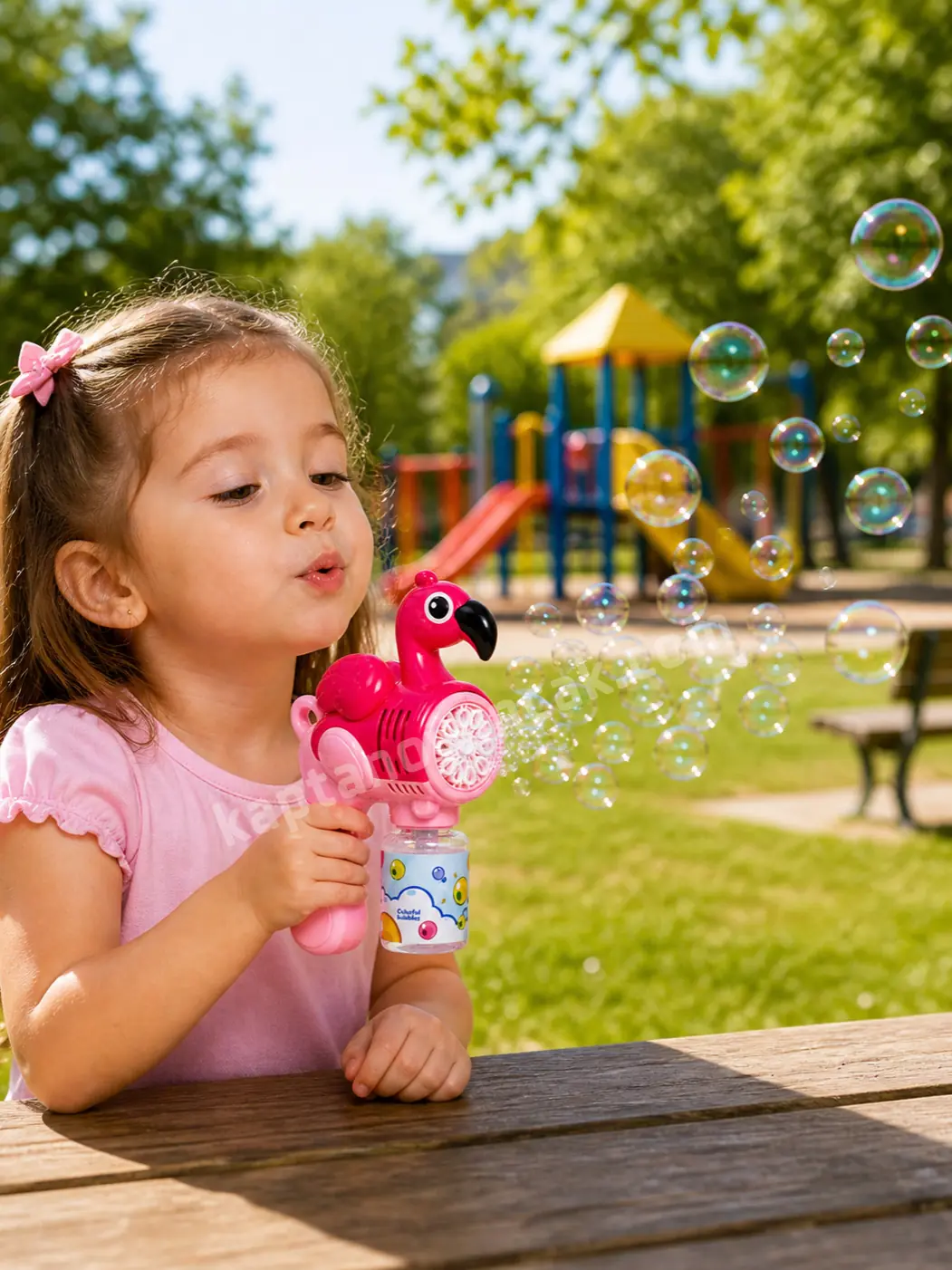 Pilli Otomatik Flamingo Köpük Balon Tabancası