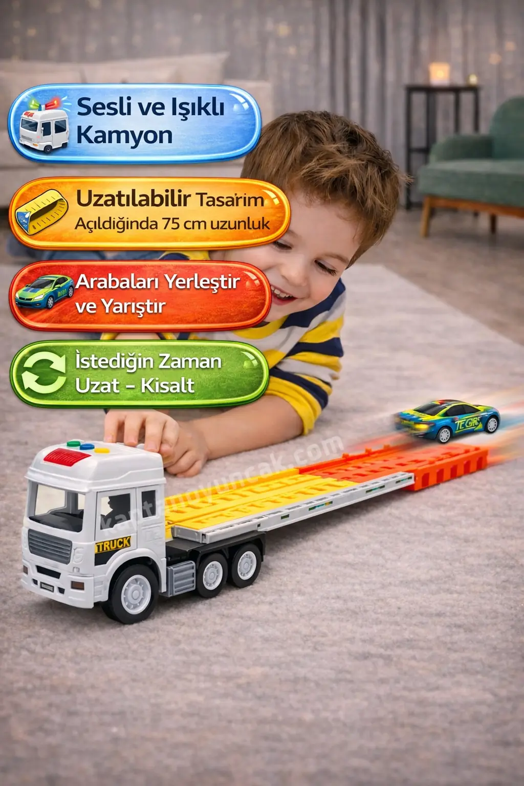 Parkurlu Araba Fırlatan Açılıp Katlanabilir Kamyon
