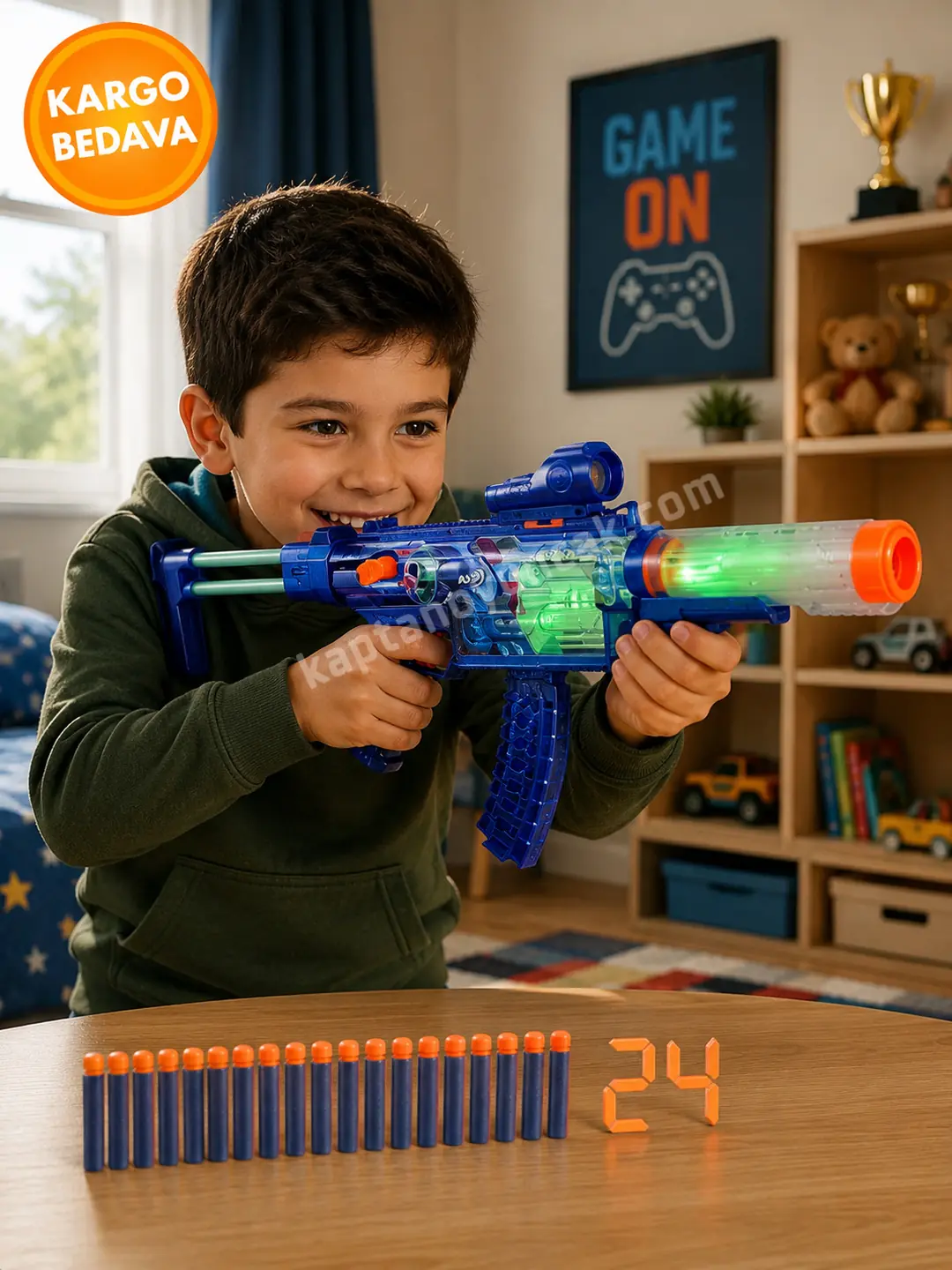 Nerf Sünger Mermili Işıklı Loadout Cyberlight Ghost 24 Mermili Sünger Dart Atan Nerf Silah 35 cm