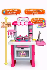 Ayaklı Büyük Boy Mutfak Seti Pilli Devridaim Musluklu 40 Parça Oyuncak Seti 4