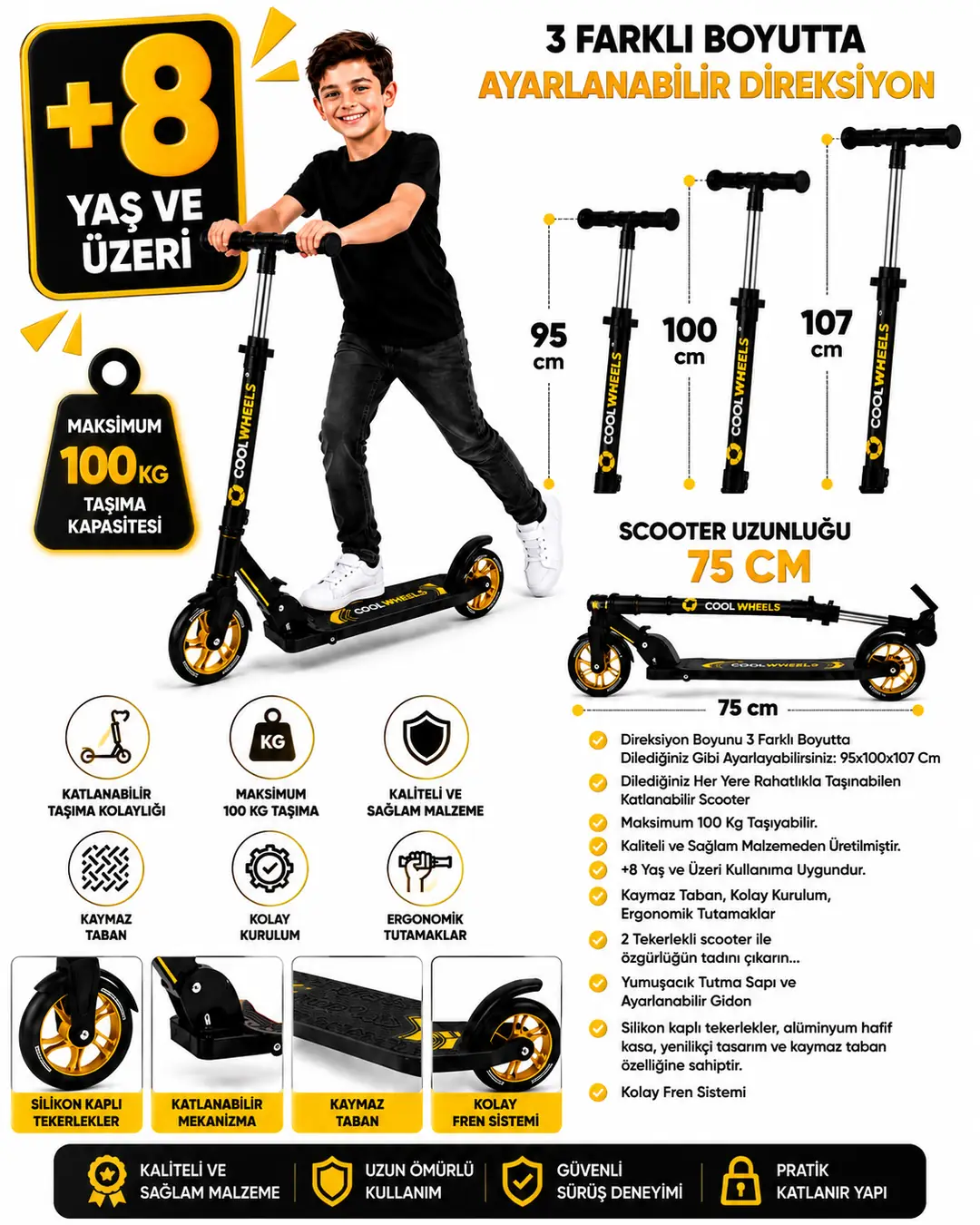 Cool Wheels 2 Tekerlekli Katlanabilir Scooter +8 Yaş